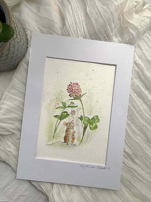 Spring Harvest Mouse – Original Watercolour Artwork, A4 Mount