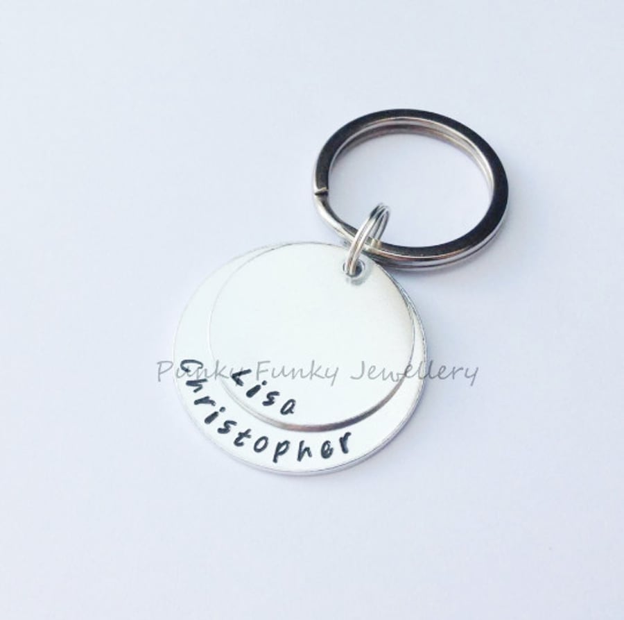 Personalised Two Name Keyring - Custom Couples Names Keychain - Two Layer