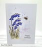 Birthday Card, bluebells and bee - original art, textured card, birthday 
