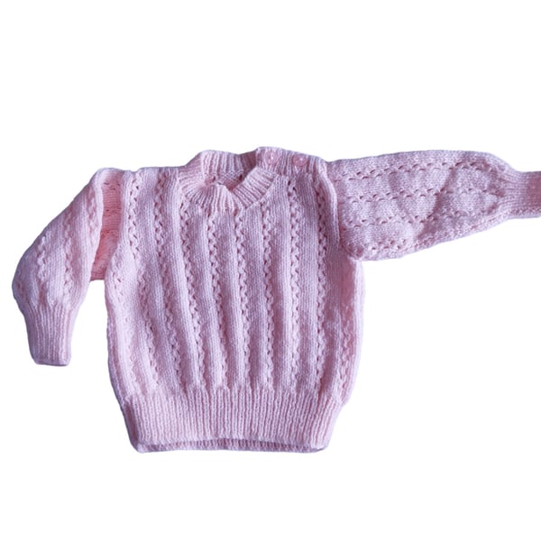 Hand knitted pale pink jumper sweater to fit 20 inch chest 