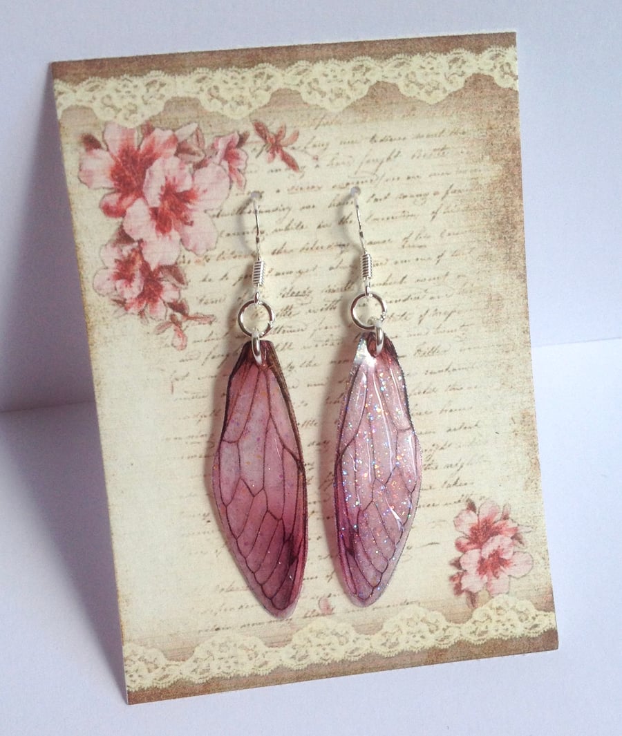 Pink Fairy Wing Sterling Silver Earrings