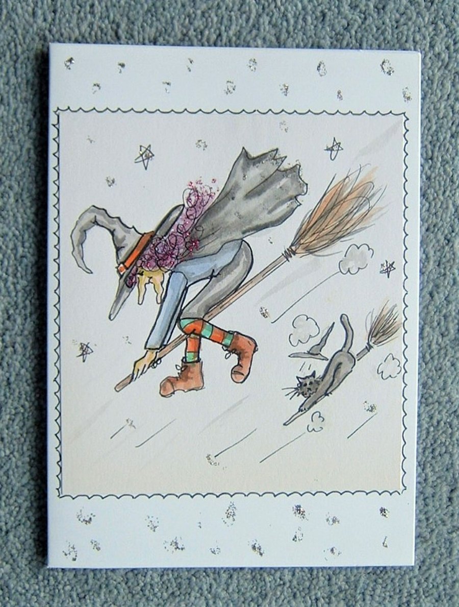 All occasions hand painted witch card ( ref f 266)