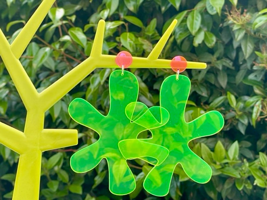 GIANT NEON EARRINGS EXTRA LARGE statement green pink y2k retro fun