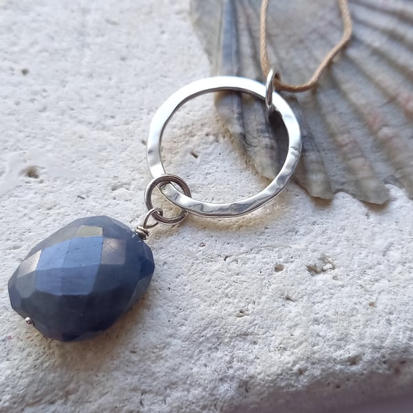 Sapphire and Sterling Silver Circle Pendent