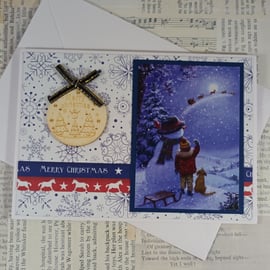 Handmade Christmas card - child and snowman