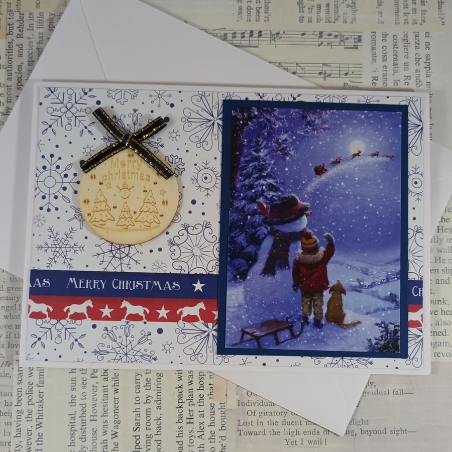 Handmade Christmas card - child and snowman