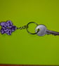 Marbled purple crochet flower keychain - Image 3