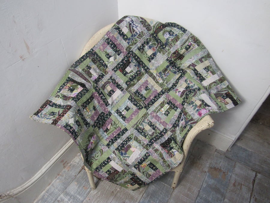 Lilac Green Cairnholy Log Cabin Mini Lap Art Quilt