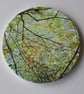 Ceramic coaster - round coaster - matt finish - green leaf print - Image 1