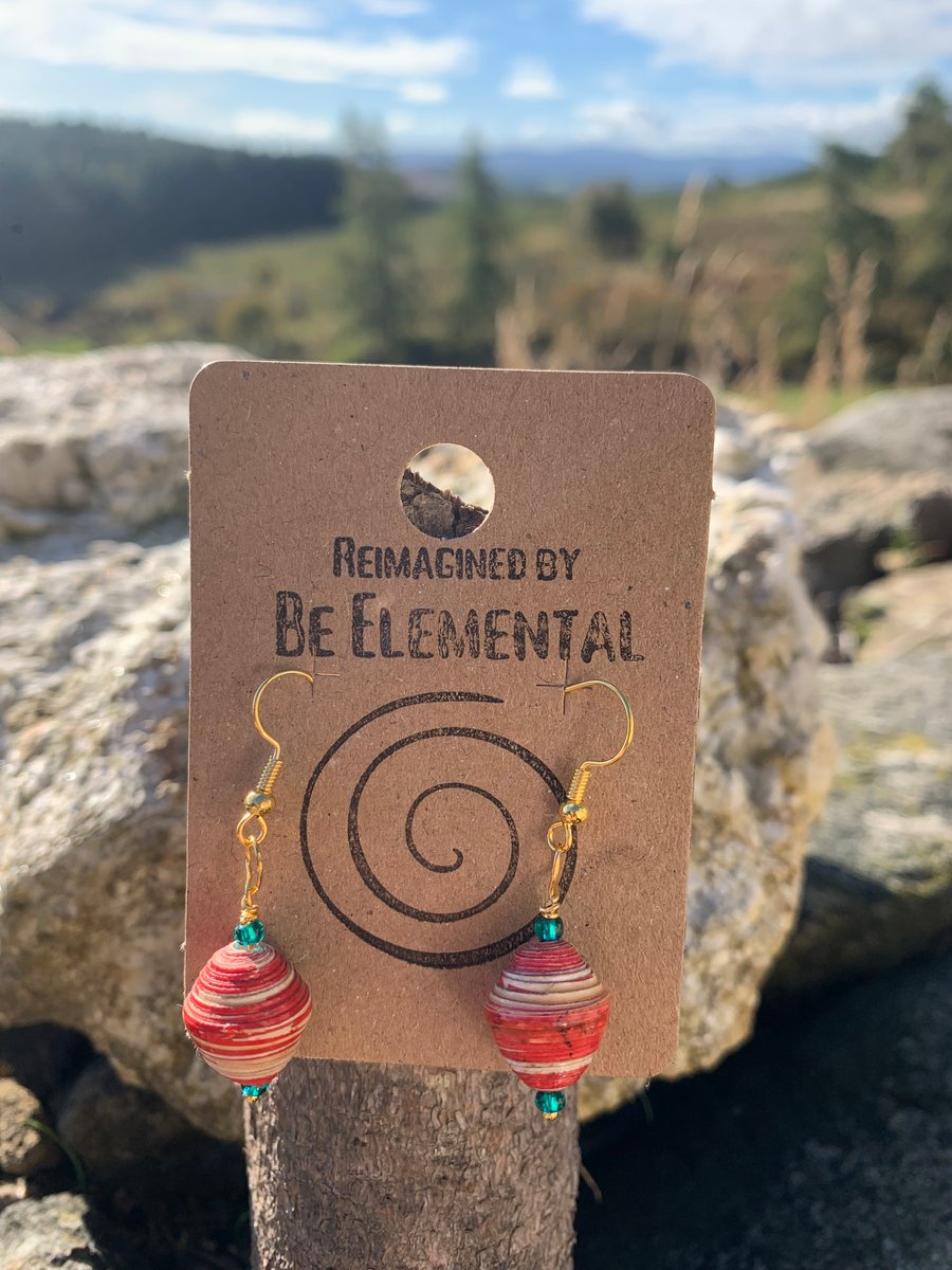 Unusual rolled paper orange drop earrings