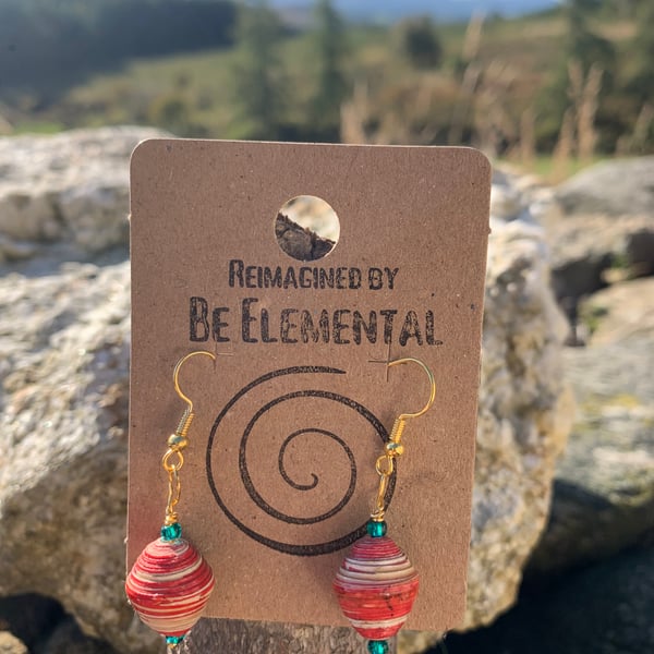 Unusual rolled paper orange drop earrings