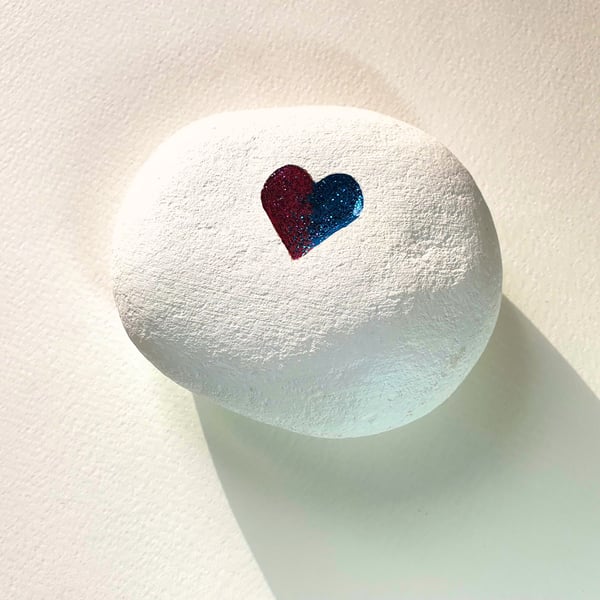 Hand Carved Love Pebble, Anniversary Gift, Claret & Blue Heart, Paperweight Gift