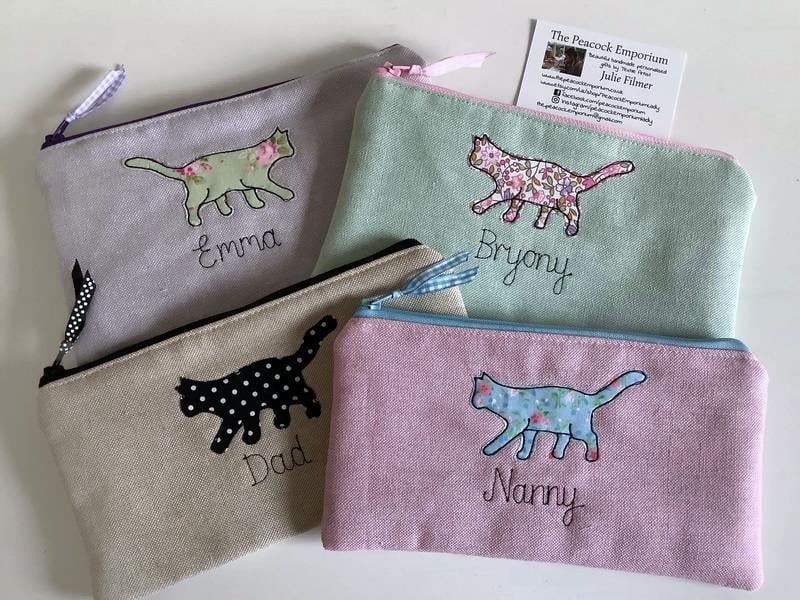 Personalised Cat Cosmetic Bag in Choice of Fabric - Floral Print Makeup Brush