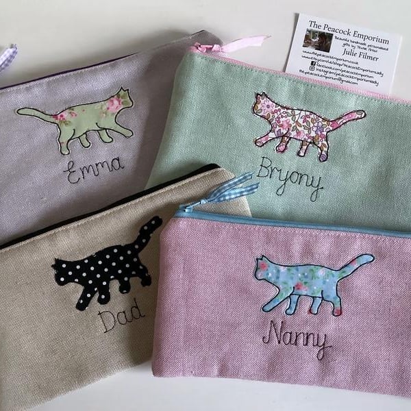 Personalised Cat Cosmetic Bag in Choice of Fabric - Floral Print Makeup Brush