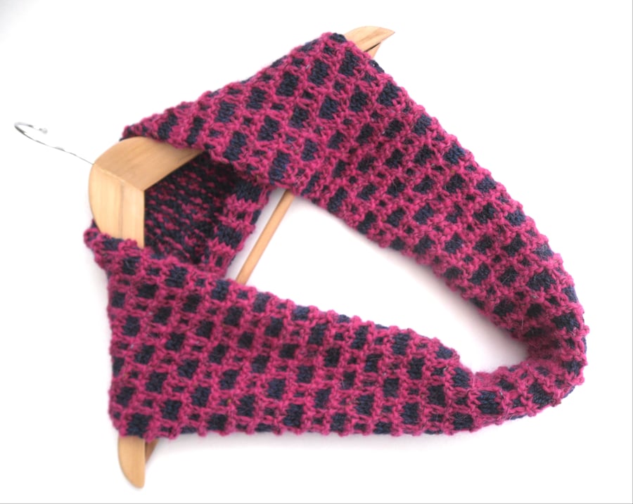 Vibrant Pink and Blue Knitted Cowl