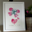 Bird & Butterfly, Limited Edition Linocut, Original Print by Giuliana Lazzerini
