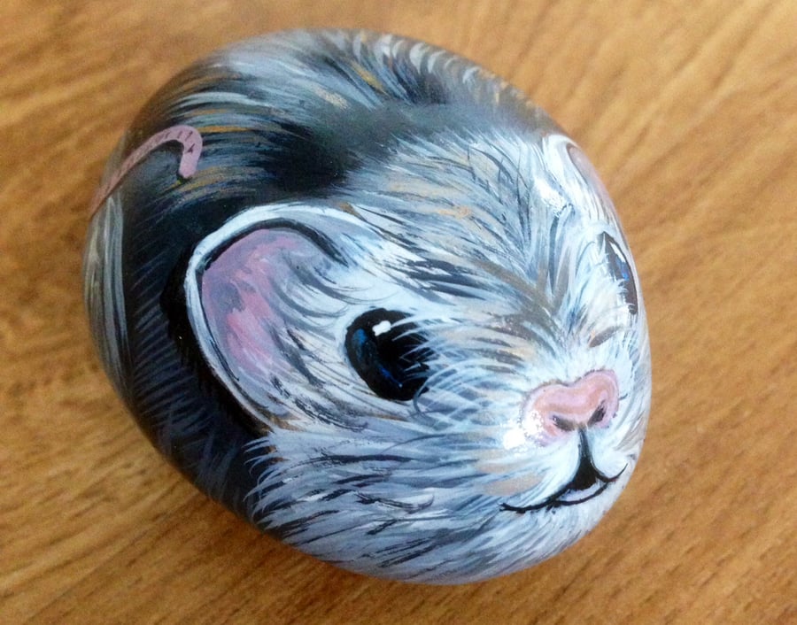 Hand painted rock mouse