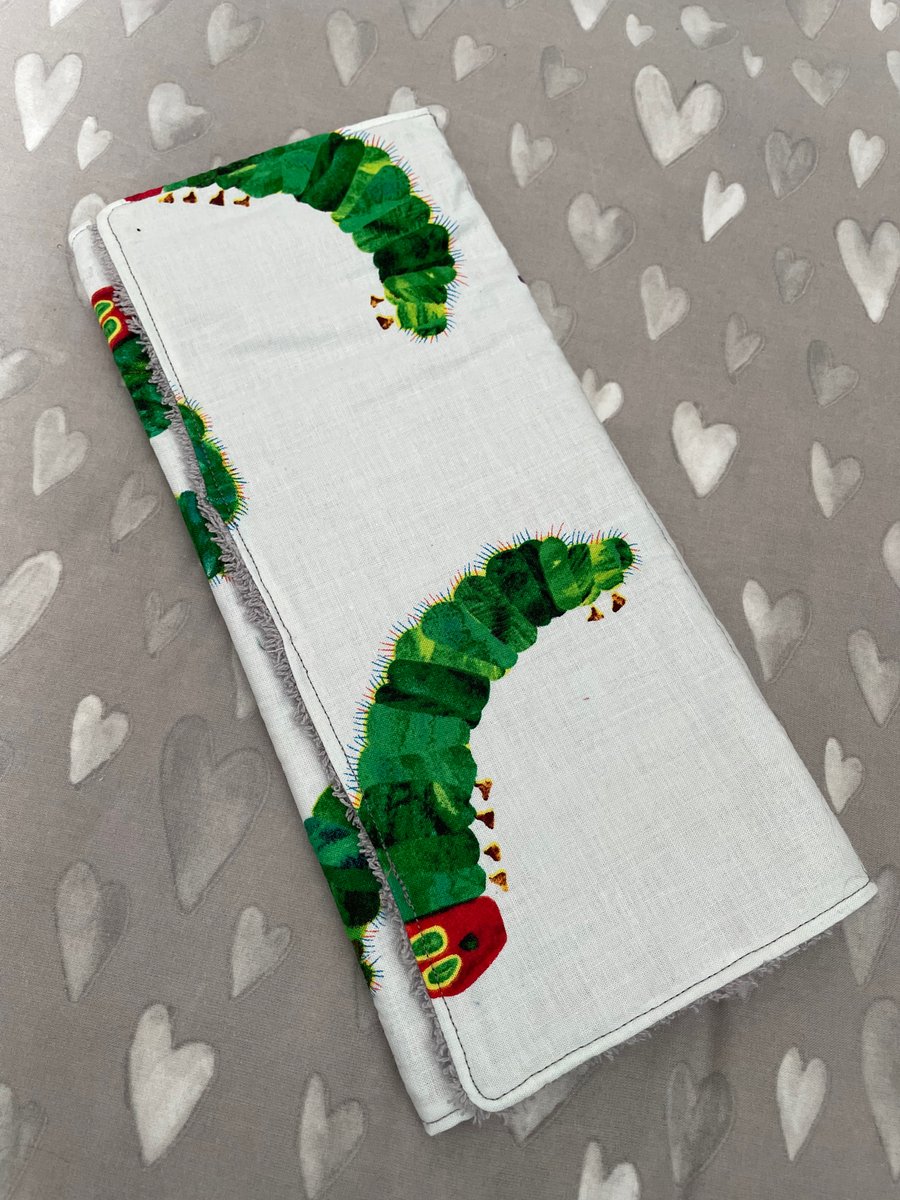 Handmade baby over the shoulder dribble burping feeding cloth Hungry caterpillar
