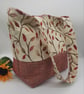 Cream leaf embroidered tote bag with pockets.  - Image 1