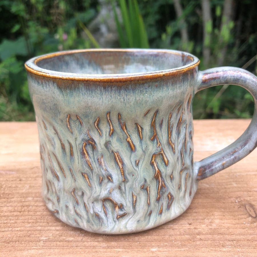 Wheel Thrown Carved Made With Mud Mug