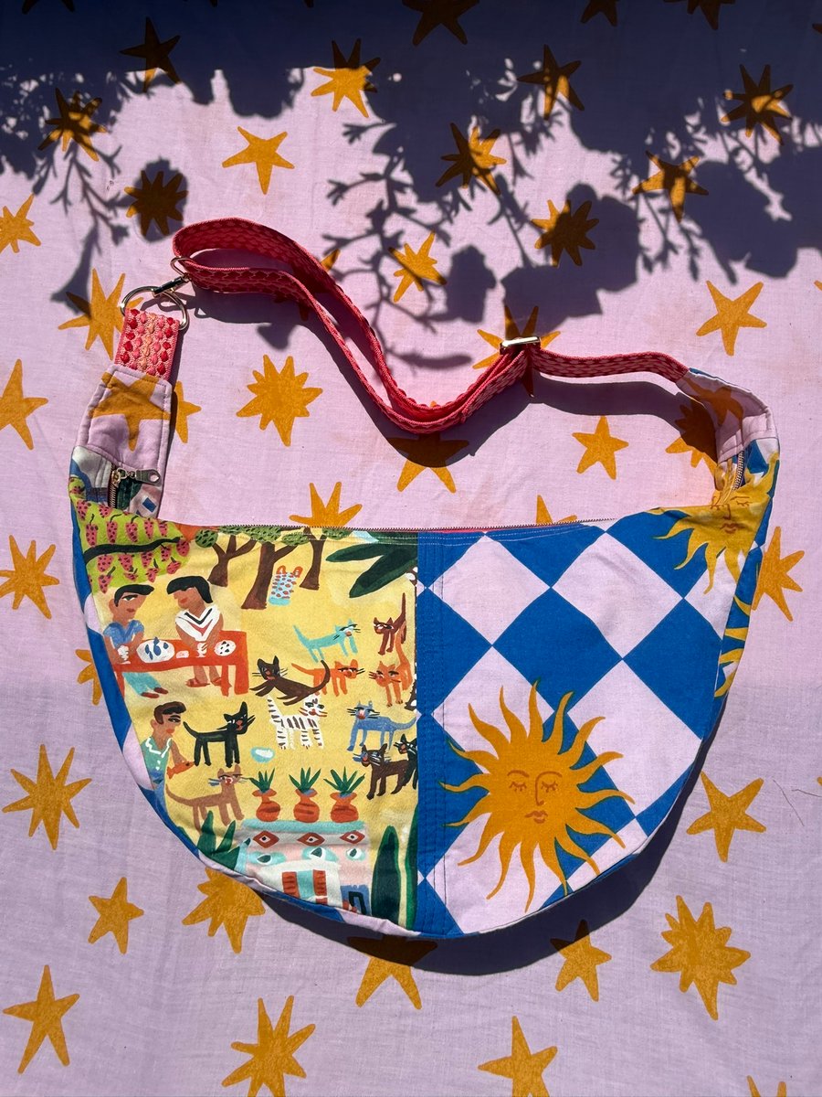 One of a Kind Handmade Crossbody Bag - Dinner with the Island Cats!