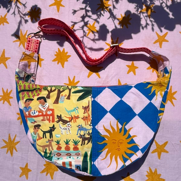 One of a Kind Handmade Crossbody Bag - Dinner with the Island Cats!