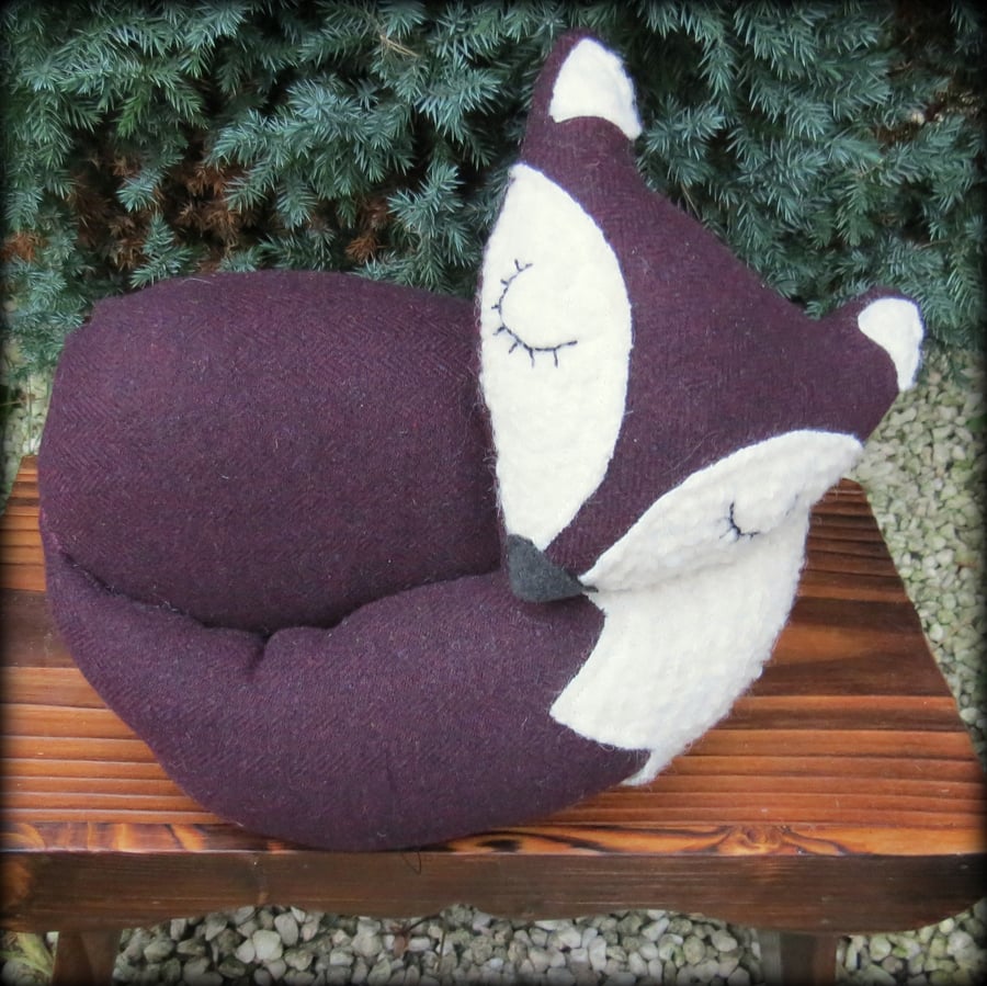 Sale!!!  A snoozy fox cushion in Donegal wool.  31cm in length.