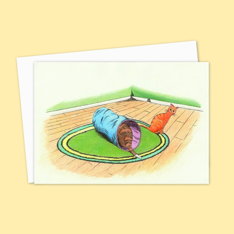 Playful Cats Greeting Card: Hand Drawn Cute Illustration for a Cat Lover (115)