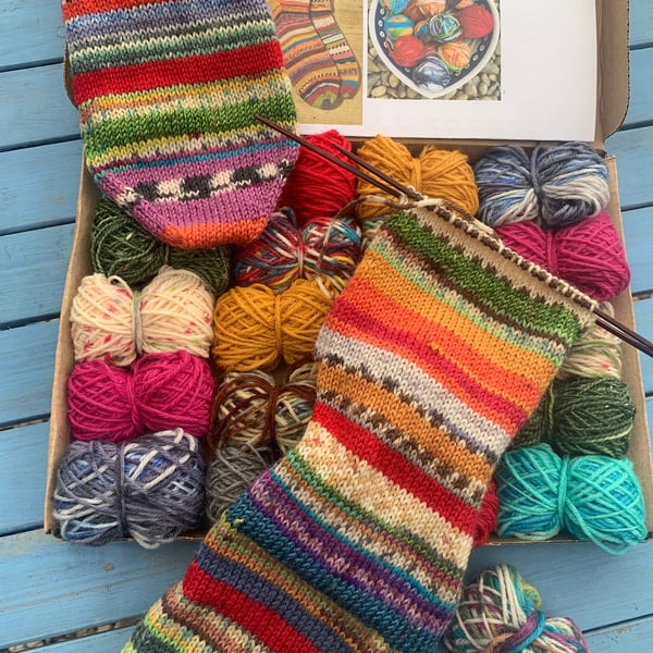 Scrappy socks knitting kit with needles included