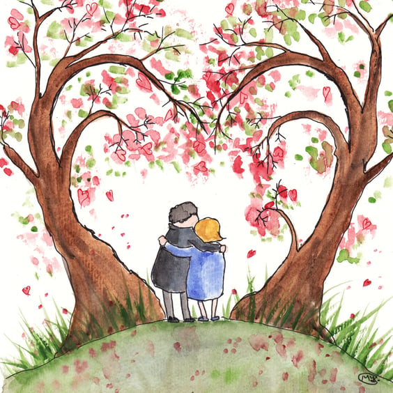 Love Hearts. Print or painting love friendship, wedding anniversary, engagement 