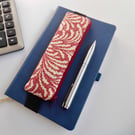Elasticated pencil case for cover of book diary journal red linen