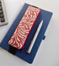 Elasticated pencil case for cover of book diary journal red linen