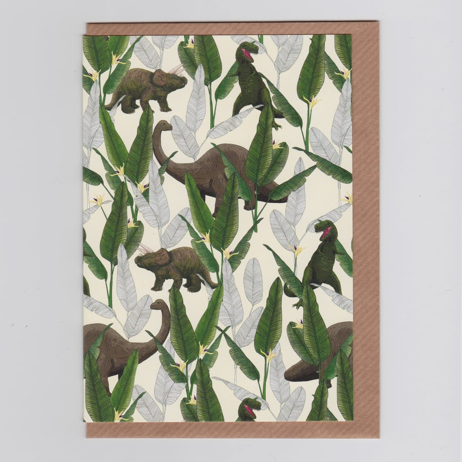 Blank Greetings Card - Dinosaur Jungle Cream