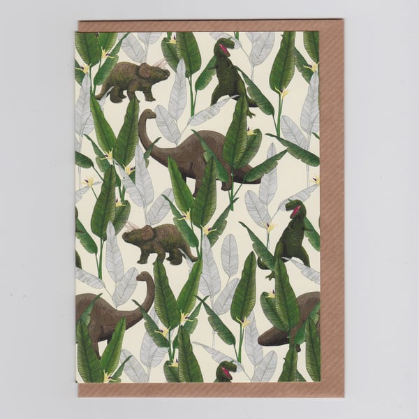 Blank Greetings Card - Dinosaur Jungle Cream