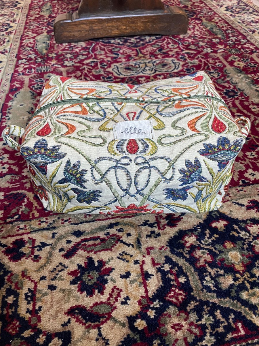 Boxy Makeup Bag in Jacobean-Style Fabric
