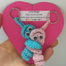 Crochet Love Bug Keyring - Blue And Pink - Valentines Gift