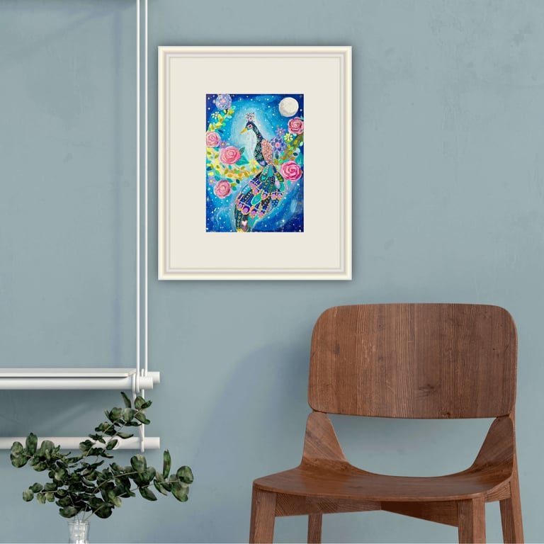 Peacock in the Moonlight Original Illustration