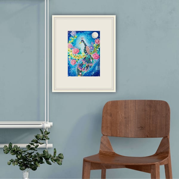 Peacock in the Moonlight Original Illustration