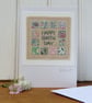 Hand-stitched little 'patchwork' birthday card, very pretty and unusual!