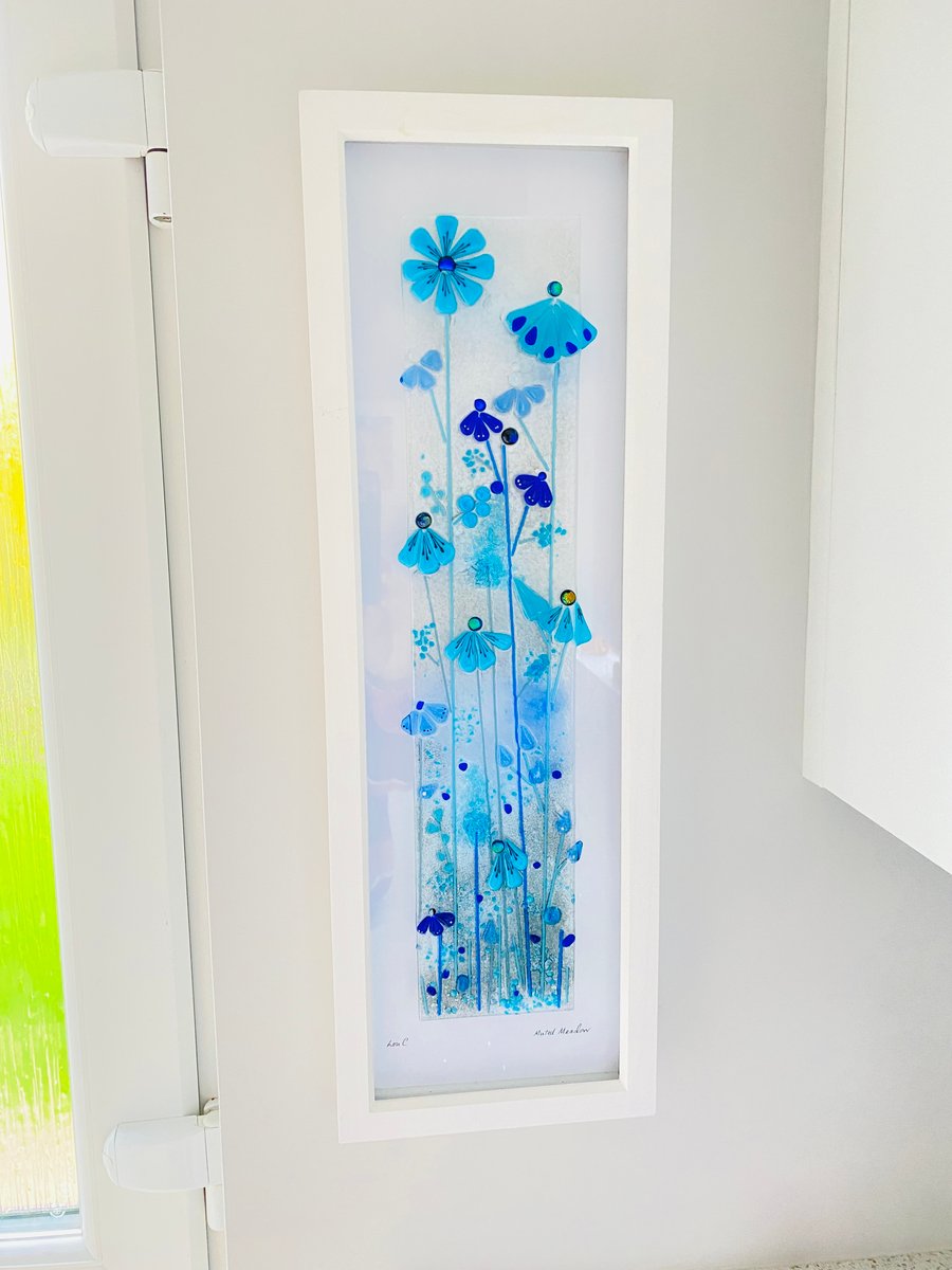 Glass floral art- blue meadow flowers( made to order) 