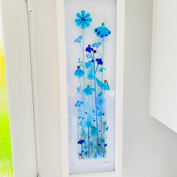 Glass floral art- blue meadow flowers