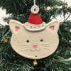 Ceramic Christmas Cat decoration with little bell (white)