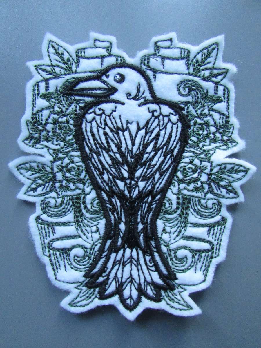 Raven Embroidered Sew on Applique Patch