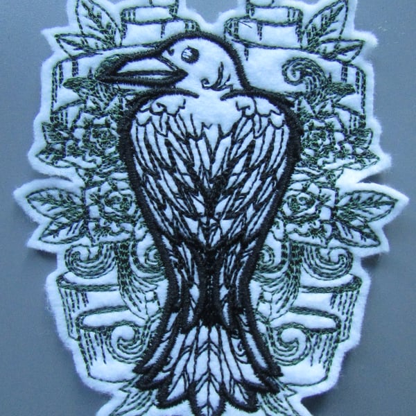 Raven Embroidered Sew on Applique Patch