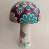 Floral Dot Painting on Wooden Mushroom Toadstool Ornament