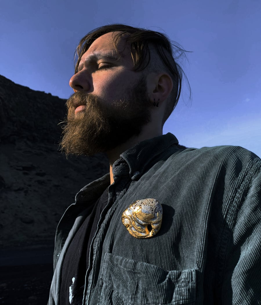 Iryen- unique rock brooch, abstract gold and stone brooch, modernist jewellery