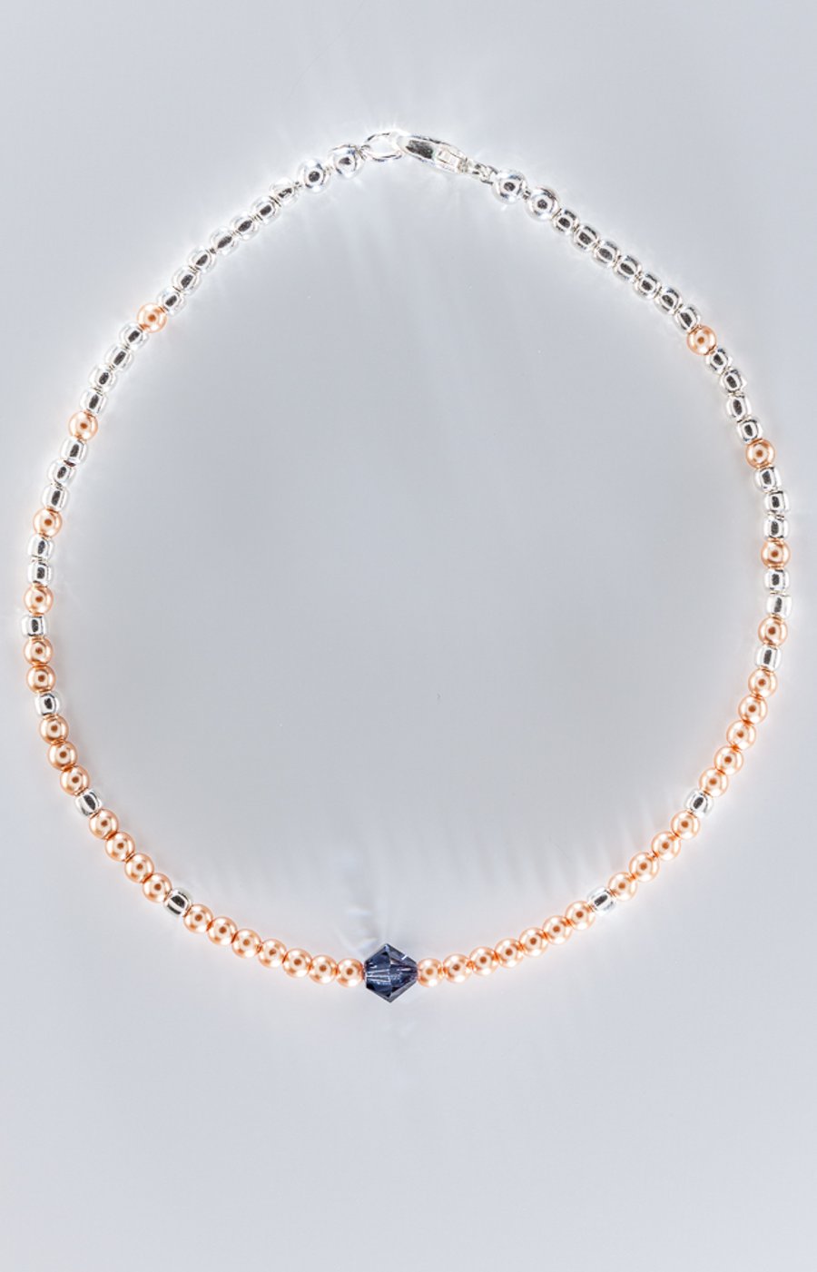 Sale-dainty sterling silver Swarovski glass pearl bracelet symmetric pattern 