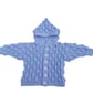 Hand Knitted Baby Cardigan, Hooded, Light Blue, Bobble Pattern, Infant Sweater  - Image 7