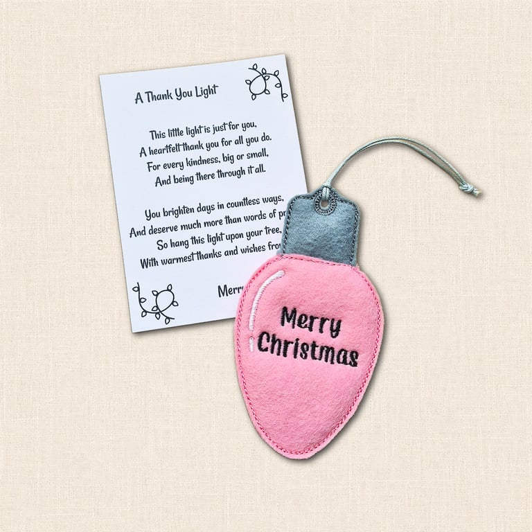 A Thank You Light Christmas Tree Decoration - Light Bulb Ornament