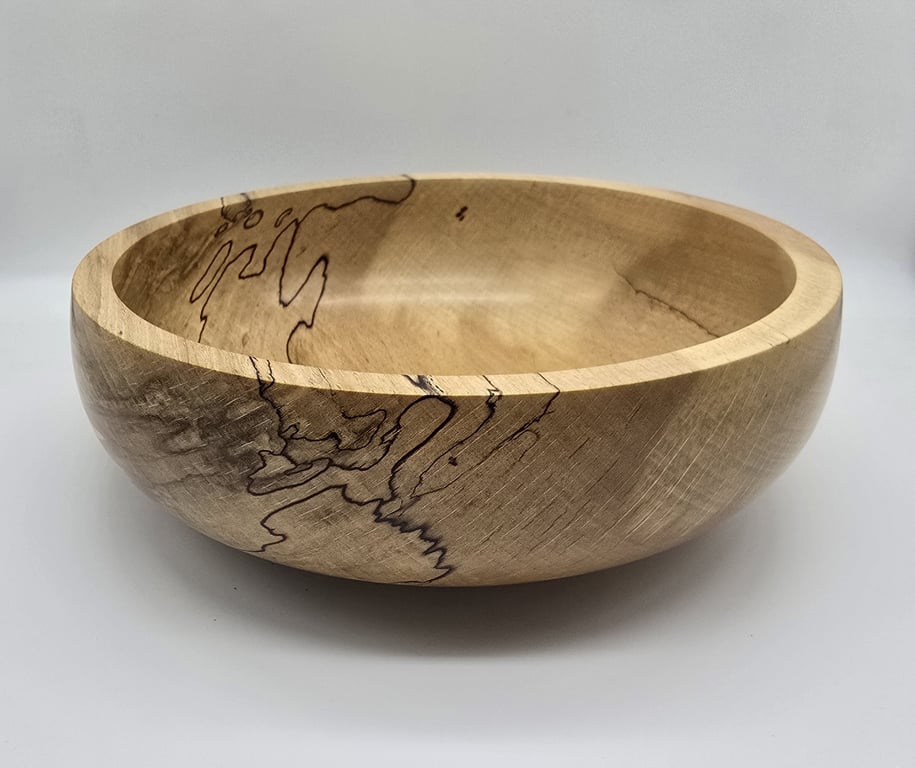 Hand Turned Spalted Beech Bowl - Natural Art Piece - 195mm x 65mm